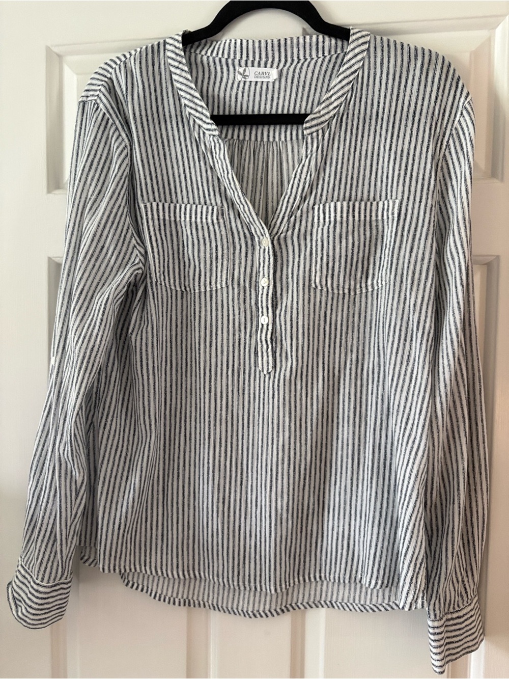 Carve Design Dylan gauze Striped Button Henley Top in White & Navy